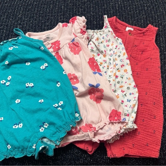 Carter's Other - Baby Girl Romper Bundle | 9 Months | Carter’s | Floral & Coral Summer Set